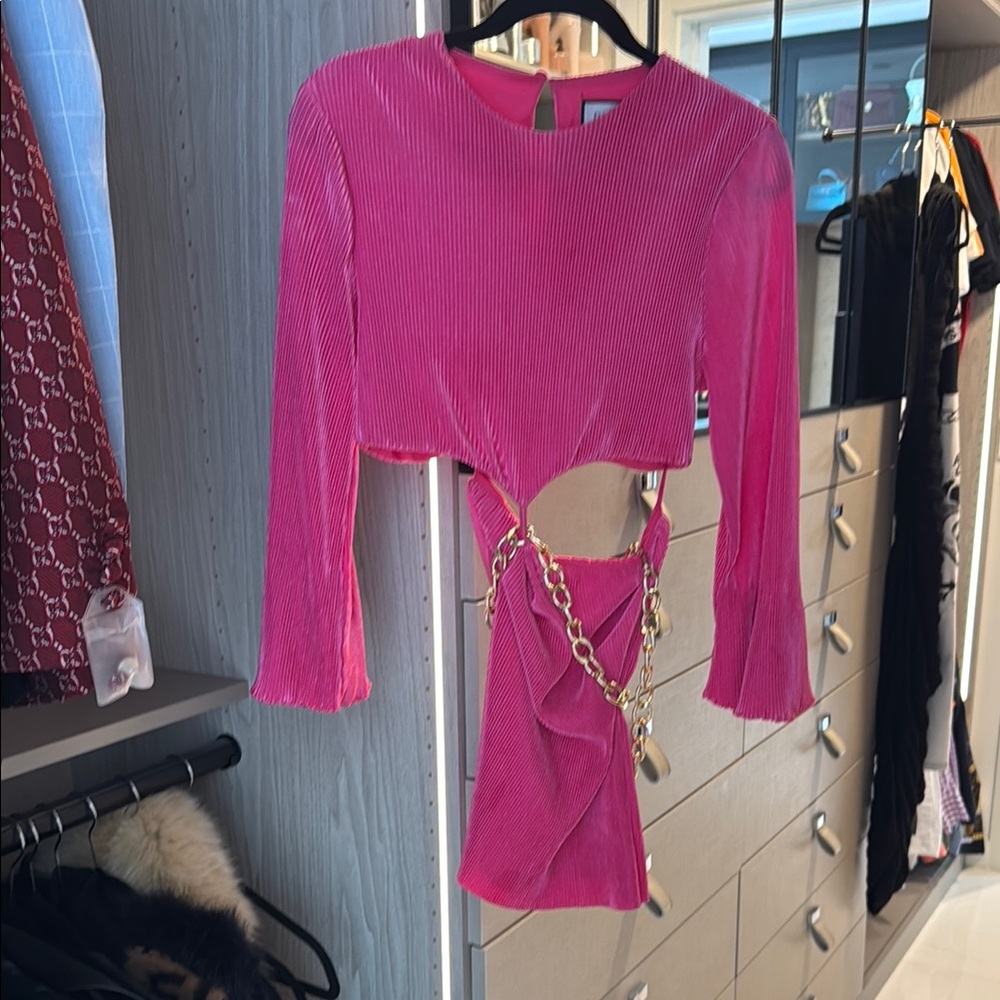 Pink Cut-Out Dress with Gold Chain Detail